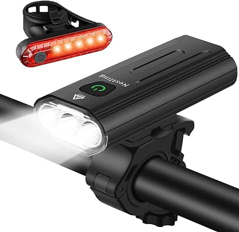 Nestling® Luz Bicicleta LED Recargable USB,3000 Lumen 5200 mAh Potente Luces Bicicleta Delantera y Trasera, 5 Modos, Impermeable Luces Seguridad para Ciclismo de Montaña y Carretera  