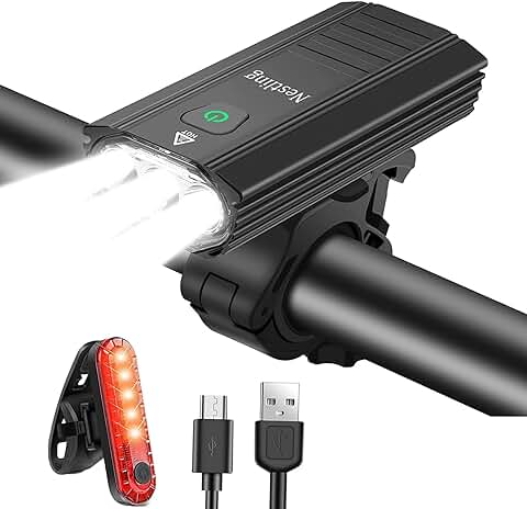 Nestling® Luz Seguridad LED para Bicicleta Delantera y Trasera, Recargable USB, 3000 Lumen Potente, 6 Iluminación Modos, IP65 Impermeable, para Ciclismo de Montaña y Carretera  