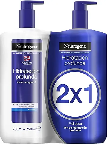 Neutrogena, Crema Hidratante Corporal, Fórmula Noruega, Para piel seca día y Noche, Hasta 48 hrs de Hidratación, Piel más Suave y Nutrida, Desarrollado con Dermatólogos, Pack de 2 x 750 ml  