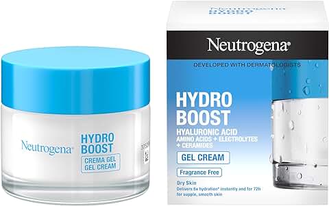 Neutrogena, Hydro Boost Crema Gel Hidratante Facial, con Ácido Hialurónico y Trehalosa de Origen Natural para la Cara, Sin Perfume, Para piel Seca, Desarrollado con Dermatólogos, 50 ml  