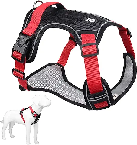 NeuWee Arnes Perro Grande Mediano Pequeño, Arnes Perro Antitirones con Lineas Reflectantes, Cómodo Transpirable Acolchada Ajustable Chaleco para Perros para Adiestramiento y Correr, Rojo, M  