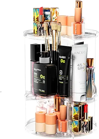 Newaner Organizador de Maquillaje,Giratorio 360 Grados Organizador de Cosméticos,Caja de Almacenamiento de Maquillaje Multifuncional con Compartimento,para Tocador Baño Dormitorio,cómoda Transparente  