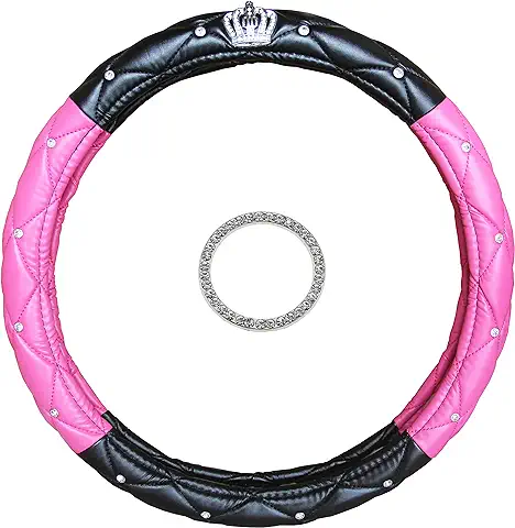 NewL Bling Bling Bling - Funda para Volante de Automóvil con Corona para Niñas y Mujeres, Bonita y Rosa, Látex Natural, no Tóxico e Inodoro, Conducción Segura (diamante Negro y Rosa)  