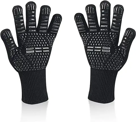 Newpop Guantes Barbacoa Altas Temperaturas Largos, Resistentes al Calor Hasta 800℃, Universal Ignifugo Antideslizantes, para Cocina, Parrilla, Hornear, Microondas, Chimenea (Negro)  