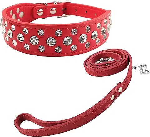 Newtensina Collar de Perro de Moda y Conjunto de Plomo Collar de Cachorros de Bling Collar de Perro Lindo Diamante con Correas  