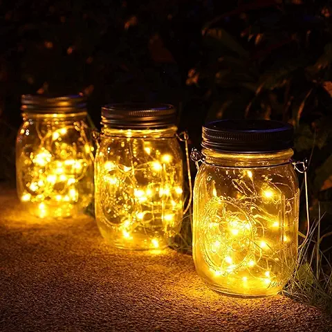 NEWYANG Lámparas de Exterior,Juego de 3 Luz Solar Jardín, 30 LED Impermeable Masón Luz Hada para Decoración Fiesta Balcón Navidad Vacaciones Bodas (Color Cálido)  