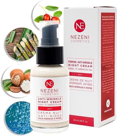 Nezeni Crema Noche AC. GLICÓLICO Antiarrugas Mujer/Hombre 25 Activos | Rellenador Arrugas Profundas | Crema Antiarrugas Noche Reafirmante Cara, Cuello y Escote | Piel Normal, Grasa y Mixta  