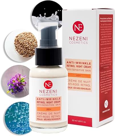 Nezeni Crema Noche BAKUCHIOL Antiarrugas Mujer/Hombre 26 Activos | Rellenador Arrugas Profundas | Crema Antiarrugas Noche Reafirmante Cara, Cuello y Escote | Piel Normal, Grasa y Mixta  