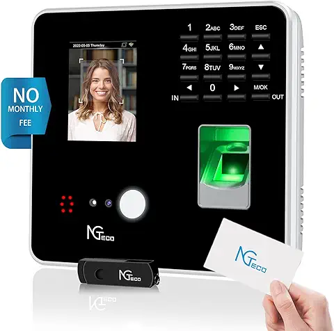 NGTeco MB2 Terminal para Fichar,Pequeñas Empresas Que Ofrecen a Sus Empleados Una Tarjeta Integrada de Cara, Escaneo de Dedos, RFID y Pin  