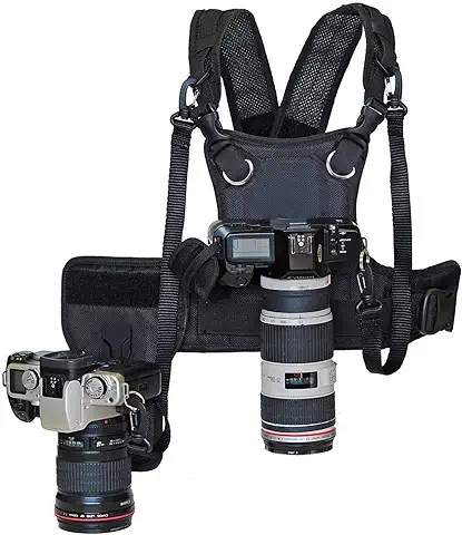 Nicama Arnés de Pecho para Cámara Doble con Bujes de Montaje, Funda Lateral y Correas de Seguridad de Respaldo para Cámaras Canon 6D 5D2 5D3 Nikon D800 D810 Sony A7S A7R A7S2 Sigma Olympus DSLR  