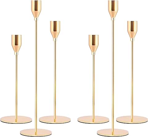NINGESHOP Candelabro Dorado Juego de 6 Candelabro Decorativos de Velas,Vintage Cónicas Portavelas de Metal Alto,Candelabros para Velas 33/28/22cm,Candelabros de Metal para Navidad Halloween Bodas  