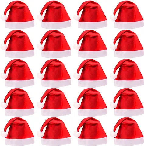 NINGESHOP Gorro Navideño, 20 Pcs Gorros Navideños Adultos, Gorro de Papá Noel, Unisex Sombreros de Navidad, Sombrero de Santa para Adultos Adecuado para Fiestas Navideñas y Juegos de Rol Navideños  