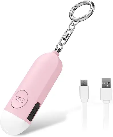 Ninonly Alarma Personal para Defensa Personal, Alarma de Violación con 130 dB y Luz LED, para Mujeres, Mayores y Niños, Recargable, Rosa  