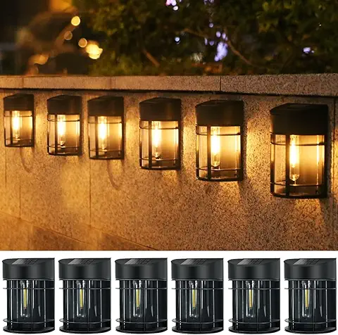 Nipify Luz Solar Exterior Jardin, Apliques de Pared IP65 Impermeable, Luces Led para Valla Porche Patio [6 Paquete/Blanco Cálido]  