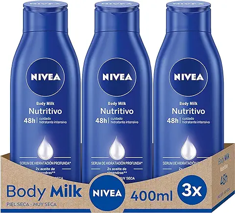 NIVEA Body Milk Nutritivo Leche Corporal Hidratación Profunda, Piel Seca y Muy Seca, (pack de 3 X 400 ml)  