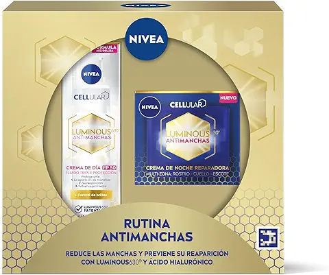 NIVEA Cellular LUMINOUS 630 Pack Antimanchas Antiedad Tratamiento Avanzado, set de Regalo con Crema de día FP50 (1 x 40 ml) y Crema de Noche (1 x 50 ml) para una piel Uniforme y Luminosa  