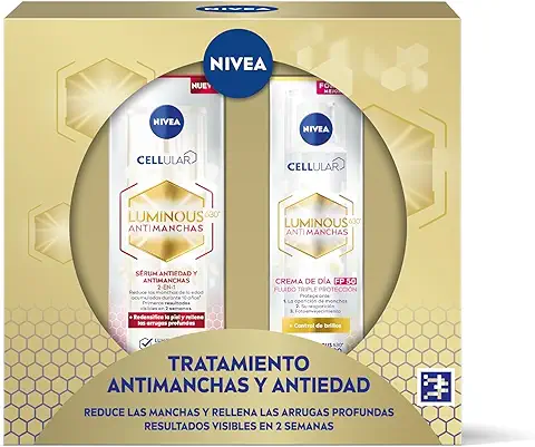 NIVEA Cellular LUMINOUS 630 Pack Antimanchas Antiedad Tratamiento Avanzado, set de Regalo con Sérum Facial (1 x 30 ml) y Crema de día FP50 (1 x 40 ml) para una piel Uniforme y Luminosa  