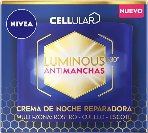 NIVEA Crema de Noche Reparadora Cellular Luminous 630 (1 x 50 ml), Crema Regeneradora con ácido Hialurónico, Crema Antimanchas Facial para Rostro, Cuello y Escote  