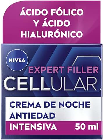 NIVEA Hyaluron Cellular Expert Filler Crema de Noche (1 x 50 ml), Crema Antiarrugas con ácido Hialurónico y ácido Fólico, Crema Antiedad con Efecto Rellenador en 24 Horas  