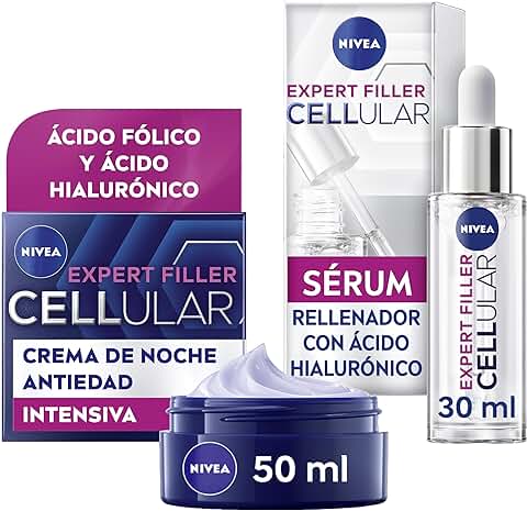 NIVEA Hyaluron Cellular Expert Filler Crema de Noche (1 x 50 ml) + NIVEA Hyaluron Cellular Expert Filler Sérum Rellenador (1 x 30 ml)  