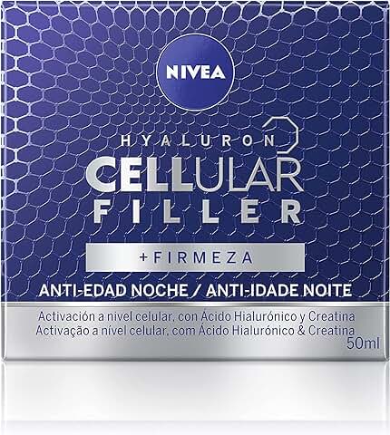 NIVEA Hyaluron Cellular Filler Cuidado de Noche (1 x 50 ml), Crema Facial de Noche, Crema Antiarrugas con ácido Hialurónico y Creatina, Crema Reafirmante  