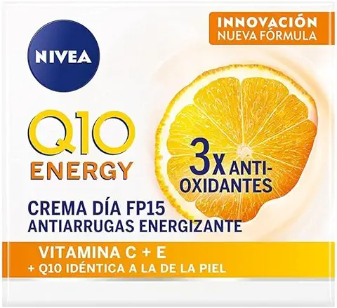 NIVEA Q10 Energy Crema de Día Antiarrugas FP15 con Vitamina C (1 x 50 ml), Crema Energizante con FP15, Crema de día Antiedad con Coenzima Q10, Crema Facial Revitalizante  