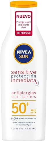 NIVEA SUN Sensitive Protección Inmediata Antialergias Solares Leche Solar FP 50+ (1 x 200 ml), Protector Solar no Graso para piel Sensible, Crema Solar Resistente al agua  