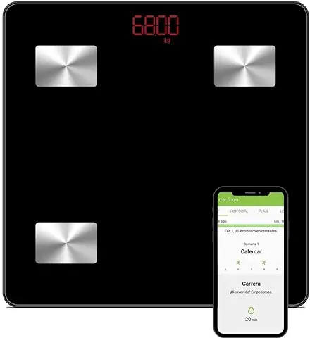 NK Báscula Baño Inteligente - Bluetooth V4.0, Digital, Frecuencia Dual, Peso Baño, Tecnología BIA, Pantalla LCD, Batería 3*AAA, Medidor Grasa Corporal Muscular, BMI/BMR, Edad Metabólica  