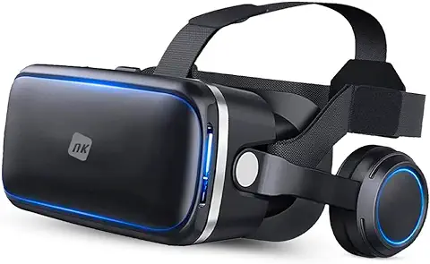 NK Gafas Inteligentes VR con Auriculares - Realidad Virtual 3D con Audio para Smartphone Entre 4.7" - 6.53", Ángulo Visión 90-100º, Giro 360º, Objetivo y Pupila Regulable - Negro  