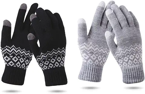 NLAND Guantes de Punto Guantes Pantalla Táctil para Mujer Hombre Manoplas Unisex Guantes Invierno de Ciclismo 2 Pares  