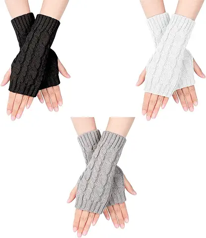 NMBCH Mitones Guantes de Invierno para Mujeres 3 Pares,Punto Caliente Manoplas Mitones de Punto Calentadores,Brazo Manoplas sin Dedos, Tejer Invierno con Agujero Pulgar Guantes Calientes  