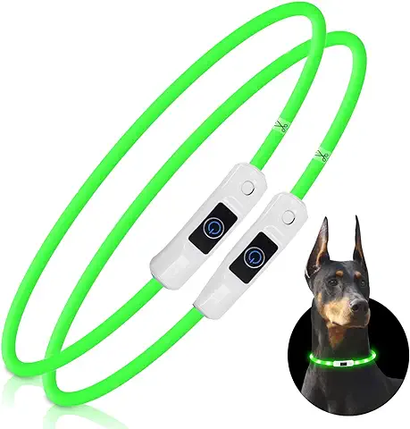 Nobleza - 2 × Collar Luminoso Perro de Seguridad Personalizado, 3 Modos Collar Luz Perro con USB Recargable, Ajustable Impermeable Collares LED para Perros Pequeños/Medianos/Grandes(Verde)  