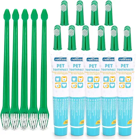 Nobleza - 5PCS Set Higiene Dental para Perros, Dientes Perro para la Limpieza y el Cuidado Dental de los Perros, Crema Dental para Perros 73 g, Con Tres Cepillos de Dientes(5)  