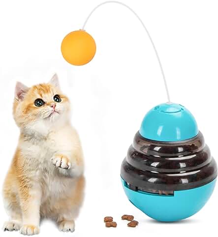 Nobleza - Juguetes para Gatos Interactivos, Dispensador De Alimentos Divertido E Interactivo para Perros Y Gatos, Juguete de Vaso de Gato con Varita Teaser Gato, Juguete Giratorio para Gatos (Azul)  