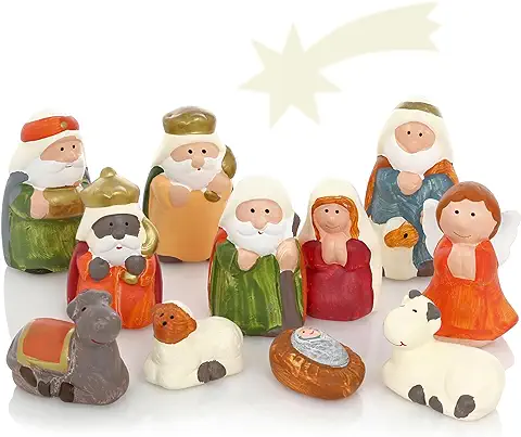 Nordstern Figuras de Cerámica para el Belén- 11 Figuras Festivas de Navidad para el Establo de la Cuna y el Belén - de 2 a 8 cm  