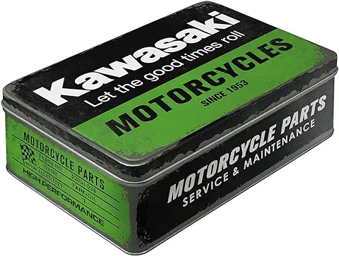 Nostalgic-Art Caja ​Plana de Metal Retro Kawasaki – Motorcycle – Idea de Regalo para Amante a Moto, Lata Metálica con Tapa, Diseño Vintage, 2,5 l  