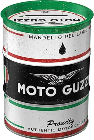 Nostalgic-Art Hucha Retro Barril Petróleo, Moto Guzzi, Idea Regalo de Amantes de Motos, Frasco Metálico para Dinero, Alcancía Diseño Vintage, 600 ml  