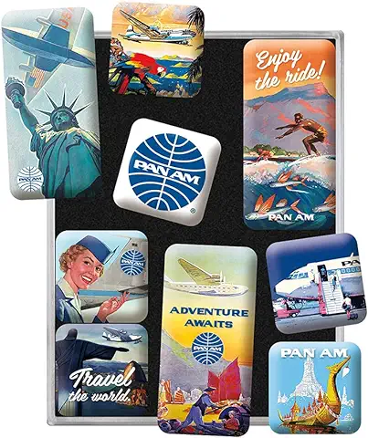 Nostalgic-Art Juego de Imanes Retro, Pan Am – Travel The World – Idea de Regalo para Amante a Viaje, Decoración para Nevera, Diseño Vintage, 9 Piezas  