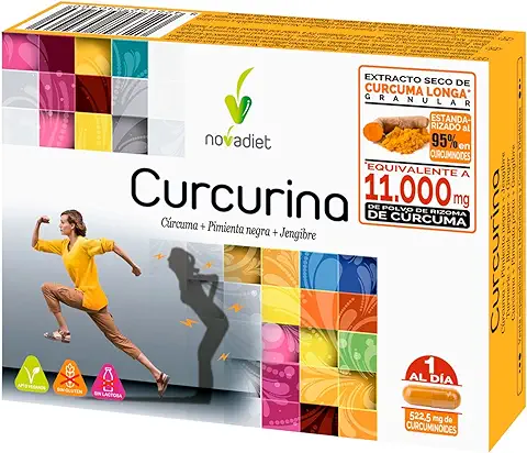 Novadiet – Curcurina - Cápsulas con Cúrcuma, Pimienta Negra, Jengibre, Para Huesos, Músculos y Articulaciones, Disminuye la Inflamación, Alivia y Reduce el Dolor - 30 Cápsulas  