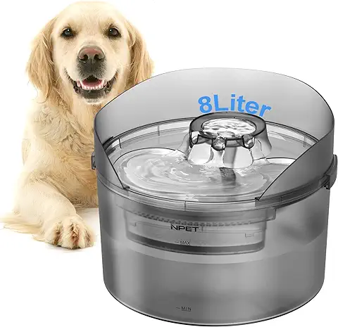 NPET 8L Fuente para Perros, Bebedero Perro Automatico, Fuente de Agua para Gatos con Protector Contra Salpicaduras, Dispensador Agua Perro con 2 Filtros y Kit de Limpieza  