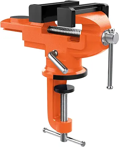 Nuovoware Tornillo de Banco de Trabajo, 70mm Tornillo de Sujeción Pesada Universal de Precisión con 360° Base Giratoria, Abrazadera de Banco para Carpintería Metalurgia Conducto de Corte - Naranja  