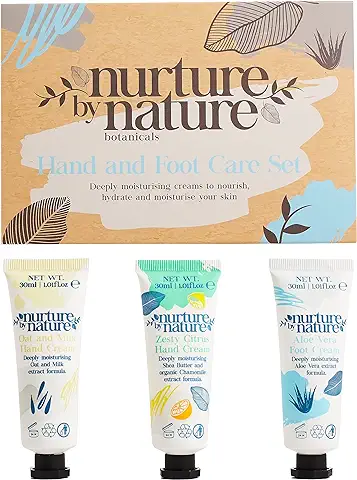 Nurture by Nature Set de Regalo para el Cuidado de Manos y Pies, 3 x 30ml, Crema de Manos Orgánica Hidratante, Cítricos, Manteca de Karité, aloe Vera, Regalo para Mujer  