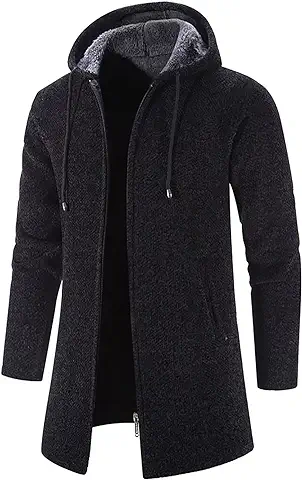 NUSGEAR 2023 Abrigo con Capucha Hombre Otoño Invierno Chaqueta Largo Casual Gruesa Forro de Felpa Moda Chaqueta Cardigan Caliente Sudadera Deportivo Informal Outwear Cálido Parka Tops Jacket Cazadora  