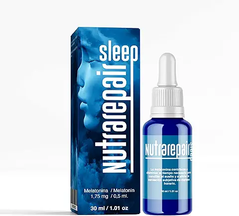 Nutrarepair Sleep | Melatonina Líquida para Dormir bien 30 ml | Natural y Vegano | Para toda la Familia | Combate Insomnio, Despertares Nocturnos, jet lag | Sin Gluten  