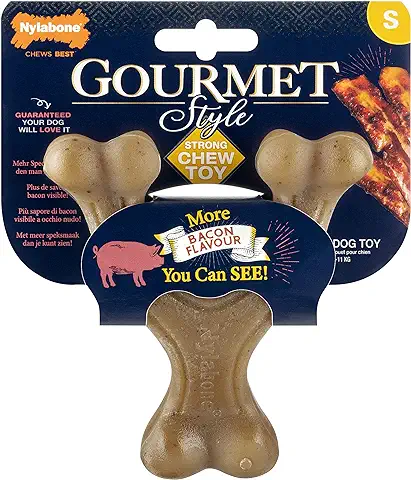 Nylabone Maximum Strength Tough Extreme Gourmet Wishbone - Juguete Masticable para Perros con Sabor a Tocino Extra en Todo el Hueso, Pequeño, para Perros de 0 a 11 kg, Marrón  