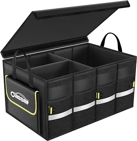 Oasser Organizador Maletero Coche Organizador de Coche para Almacenamiento Plegable Impermeable y Base Antideslizante Tapa Desmontable Negro E3A  