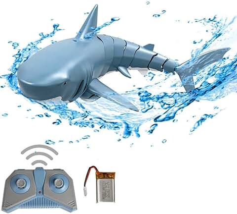 OBEST 2.4GHz Juguetes RC Tiburón Flexibles, Barco de Juguete Eléctrico con Control Remoto, Tiburón Lancha Teledirigidos Recargable, bajo Agua Shark Toy, Juguete Regalo de Piscina para Niños, Azul…  