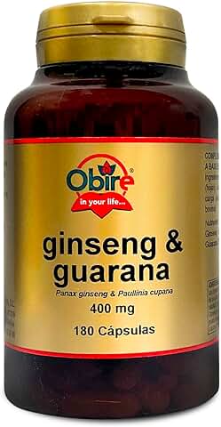 Obire | Ginseng + Guaraná 400 mg | 180 Cápsulas | Ayuda a Aumentar el Rendimiento Físico y Mental | Ayuda a Reducir la Fatiga | Vitalidad | Ideal para Estudiantes y Deportistas  