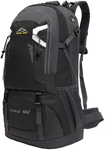 OcioDual Mochila 60 Litros Impermeable Negra de Senderismo Montaña Montañero Viaje Acampada Acampar Aire Libre Trekking 60L  