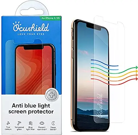 Ocushield Protector Pantalla IPhone XR 6.1"- de Cristal Templado con Bloqueo luz azul - Dispositivo Médico Acreditado – Para Dormir Mejor  